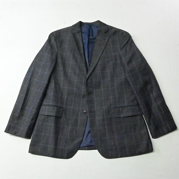 Jos A Bank 42R Blue Brown Check Brrr Comfort Slim Linen‎ Wool Jacket Sport Coat